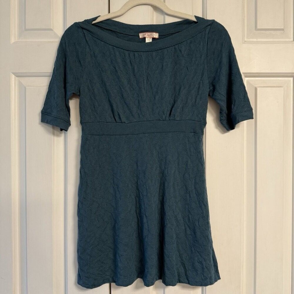 Lux Womens 90s Y2K Boho Babydoll Knit Empire Waist Top Dark Teal Sizeā Medium